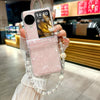 For OPPO Find N3 Flip Three Parts Pearlescent Shell Texture Phone Case with Bracelet(Pink)
