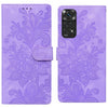 For Redmi Note 11 Global Lace Floral Embossed Magnetic Buckle PU Phone Case With Wrist Strap(Purple)