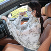Ladies Summer Sun Shawl Riding Long Sleeve Cape Veil All-In-One Sun Protective Clothing, Style: White Gray Flowers