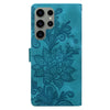For Samsung Galaxy S23 Ultra 5G Lace Floral Embossed Magnetic Buckle PU Phone Case With Wrist Strap(Green)