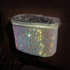 Car-Studded Trash Can Personality Car Hanging Trash Bag Multi-Function Car Storage Box(White Diamonds)