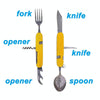 6-in-1 Stainless Steel Travel / Camping Folding Cutlery Set, Spoon + Fork + Knife +  Bottle Opener Set(Blue)
