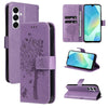 For Samsung Galaxy A26 5G Global Tree & Cat Embossed Pattern Flip Leather Phone Case(Light Purple)