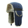 Winter Outdoor Padded Adjustable Head Circumference Ski Hat Warm Ear Protected Cap Flight Hats (Dark Blue Brown Fur)