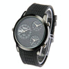Fashion 3 Dial Quartz Wrist Calendar Watch with Silicone Strap (Black)