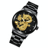 FNGEEN S666 Waterproof Luminous Watch Quartz Ultra-Thin Dragon Or Phoenix Pattern Couple Watch((Dragon) Black Steel Black Face)