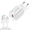 LZ-023 18W QC 3.0 USB Portable Travel Charger + 3A USB to 8 Pin Data Cable, EU Plug(White)