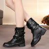 Female Martin Boots Riveted Belt Buckle Flat Bottom Boots, Size: 35(Black)