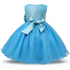 Blue Girls Sleeveless Rose Flower Pattern Bow-knot Lace Dress Show Dress, Kid Size: 140cm