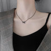 925 Sterling Silver Bowknot Necklace Women All-Match Simple Jewelry(Black)