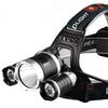 Strong Light Long-Range Rechargeable Three-Head Lamp Outdoor Fishing Lamp Led Head-Mounted Flashlight (1T6 x 2XPE 2 Batteries)