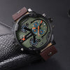 CAGARNY 6820 Men Dual Movement Green Face Leather Strap Quartz Watch(Brown)