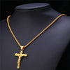 10 PCS Men Vintage Stainless Steel Cross Jesus Pendant Necklace(Cross chain-Gold)