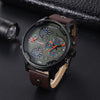 CAGARNY 6820 Men Dual Movement Green Face Leather Strap Quartz Watch(Brown)