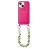 For iPhone 15 Dopamine Card Slot Phone Case with Lanyard(Rose Red)