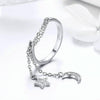S925 Sterling Silver Star And Moon Open Ring Adjustable Ring