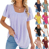 Spring and Summer Square Neck Pleated Short Sleeve Ladies Loose T-Shirt Top, Size: S(Navy)