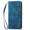 For Samsung Galaxy A56 5G Grid Butterfly Embossed Pattern Leather Phone Case with Lanyard(Dark Blue)