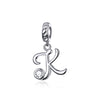 S925 Sterling Silver 26 English Letter Pendant DIY Bracelet Necklace Accessories, Style:K