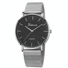 Geneva Fashion Quartz Watch Men Women Mesh Stainless Steel Watchband(Silver band black dial silver needle)
