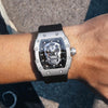 BAOGELA 224141 Hollow Skull Luminous Sports 304 Stainless Steel Silicone Men Watch(Black Shell Black Face Red Belt)