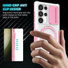 For Samsung Galaxy S24 Ultra 5G Sliding Camshield MagSafe Holder TPU Hybrid PC Phone Case(Pink White)