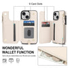 For iPhone 14 Plus Double Flap Zipper RFID Leather Phone Case with Short Lanyard(White)