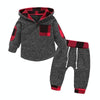 Hoodies Toddler Plaid Hooded Tops Long Pants Kids Set, Kid Size:90cm(Dark Grey)