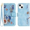 For iPhone 14 Plus Floral Pattern Leather Phone Case with Lanyard(Light Blue)