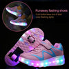 786 LED Light Ultra Light Rechargeable Double Wheel Roller Skating Shoes Sport Shoes, Size : 38(Pink)