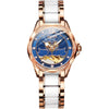 JIN SHI DUN 8831 Women Fashion Diamond Hollowed Waterproof Ceramic Mechanical Watch(Blue)