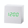 Multicolor Sounds Control Wooden Clock Modern Digital LED Desk Alarm Clock Thermometer Timer White Green