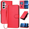 For Samsung Galaxy A26 5G YX0070 Carbon Fiber Buckle Leather Phone Case with Lanyard(Red)