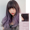 Wig Female Big Wave Gradient Color Long Curly Hair Chemical Fiber Full Bangs Wig Simulation Headgear(Smoked Purple Ash 65CM)