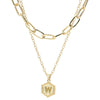26 Alphabet Double Layer Necklace Hexagonal Letter Pendant Layered Collarbone Chain, Style: W