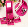 Suede Inner Three-layer Jewelry Box, Size: 14x14x14cm(Pink)