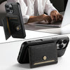 For iPhone 13 Pro Max Suteni H20 Cross-Grain MagSafe Horizontal Card Bag Back Phone Case(Black)