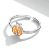S925 Sterling Silver Orange Ladybug Women Open Ring