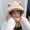 Ladies Autumn and Winter One-piece Plush Warm Bear Hat Scarf, Size: One Size(Two-purpose (Khaki))