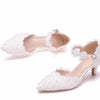 Women Shoes Lace Pearl Princess Pointed Shoes, Size:36(White 9.5 cm)
