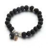 Couple Wooden Beads Elastic Cord Bracelet Alloy Cross Beads(Black)