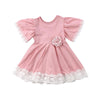 Girls Lace Princess Dress Trumpet Sleeve Three-dimensional Flower Dress, Kid size:110cm(Pink)