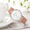 Geneva Fashion Quartz Watch Men Women Mesh Stainless Steel Watchband(Rose gold white dial gold needle)