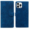 For iPhone 15 Pro Lace Floral Embossed Magnetic Buckle Leather Phone Case(Blue)
