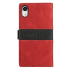 For iPhone XR Grid Stitching Leather Phone Case with Lanyard(Red)