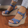 Slope Heel Summer Women Sandals Thick Bottom Straw High Heels Sandals, Size: 38(Cross-strap)
