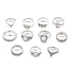 11 PCS/Set Bohemian Retro Totems Opal Lotus Crystal Hollow Ring Set