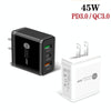 45W PD3.0 + 2 x QC3.0 USB Multi Port Quick Charger, US Plug(Black)