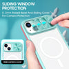 For iPhone 14 Plus Clear Acrylic + PC + TPU MagSafe Lens Sliding Cover Full Coverage Phone Case(Blue+Pink)