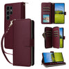 For Samsung Galaxy S23 Ultra 5G Nine-card Slots Zipper Wallet Bag Leather Phone Case(Wine Red)